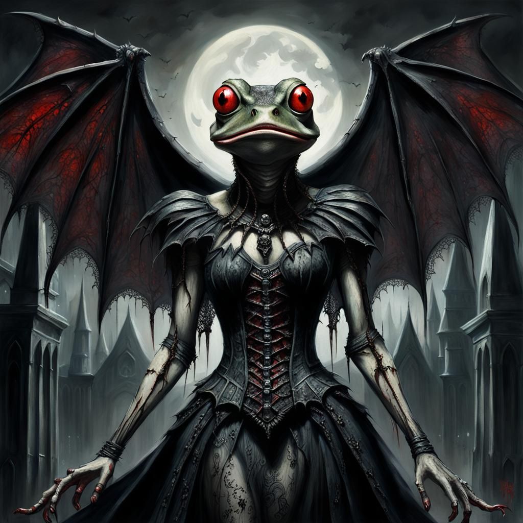 Vampire Frog Hybrid in Gothic Surrealism Style