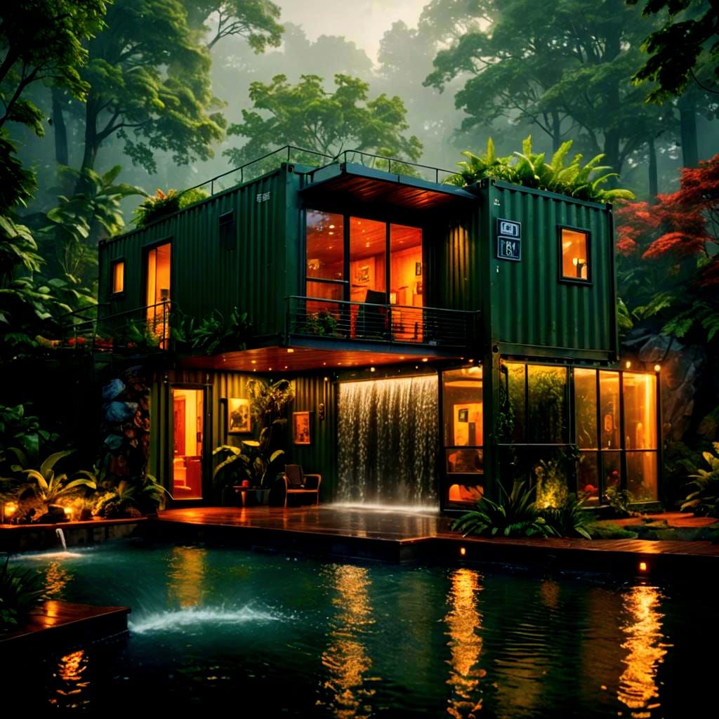 Stunning Shipping Container Home with Waterfall Pool