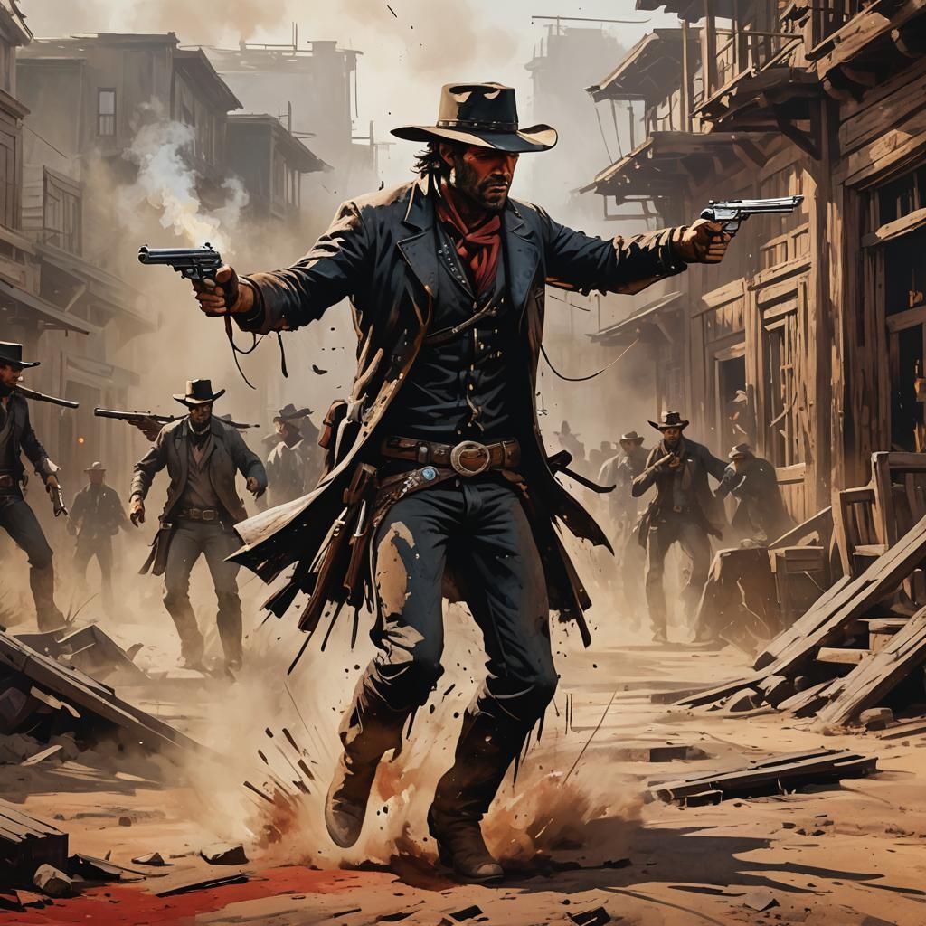 Cowboy Shootout in Watercolor Style