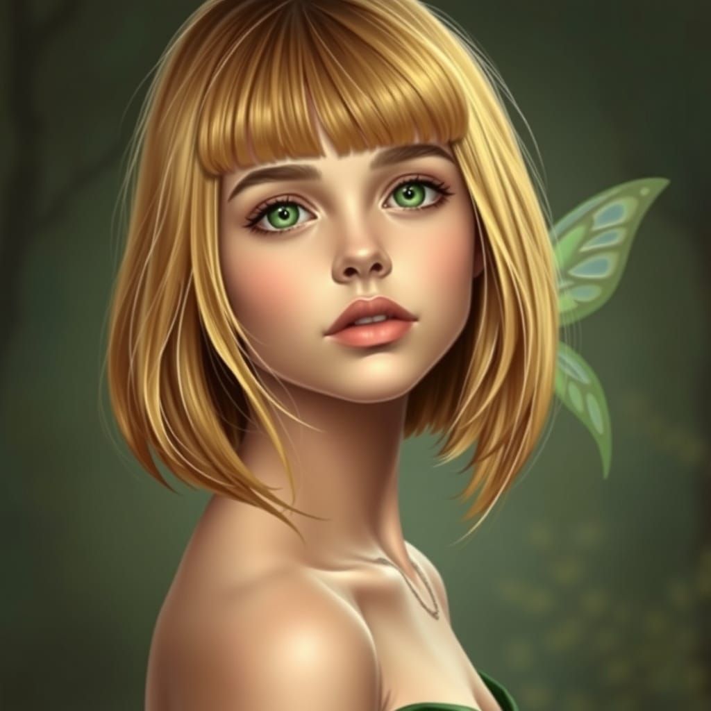 Elegant Young Girl in Art Nouveau Style with Emerald Green E...