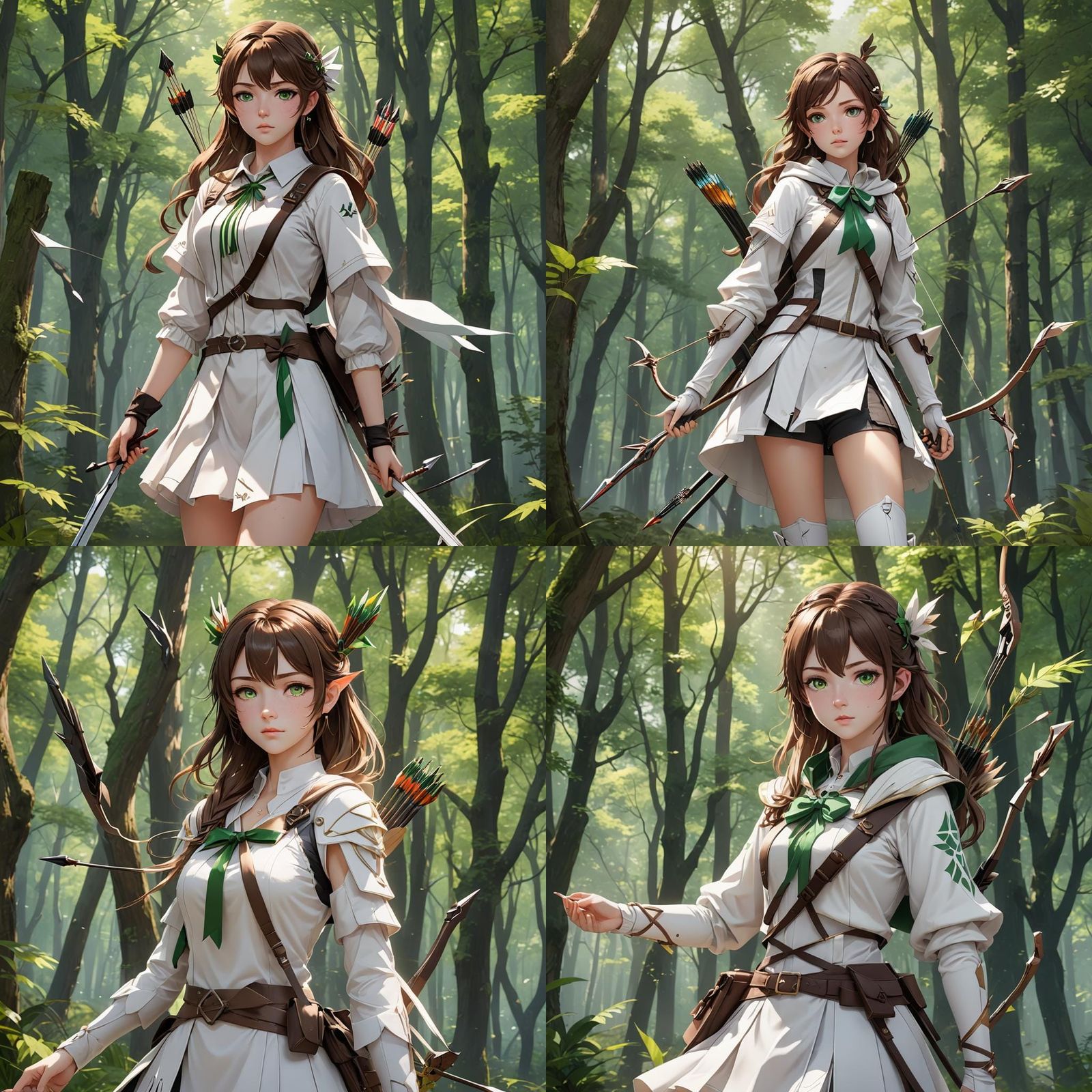 Anime Archer in Forest Landscape, Digital Art