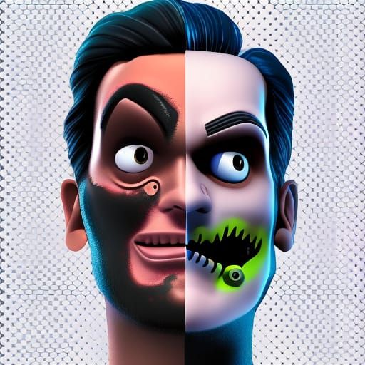 Two-Face in Pixar Style 3D Digital Art