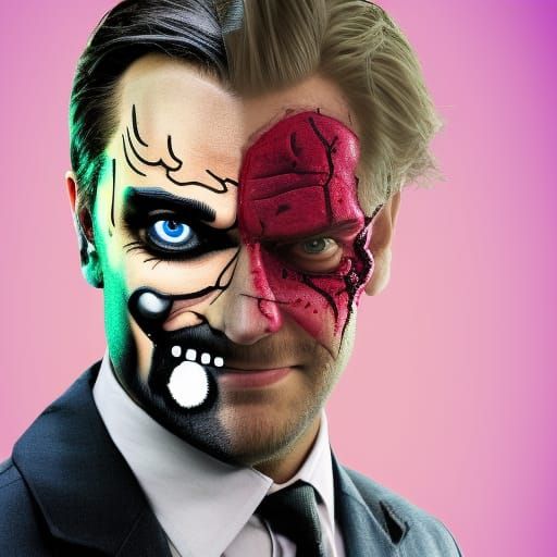 Two-Face Inspired Character in 3D Digital Art