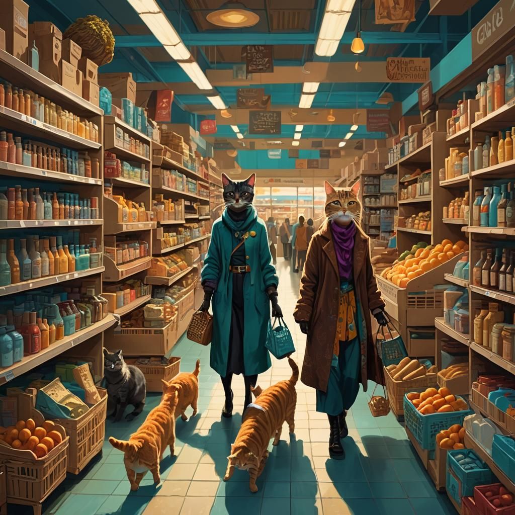 Cat Lady in Grocery Store: Fantasy Concept Art