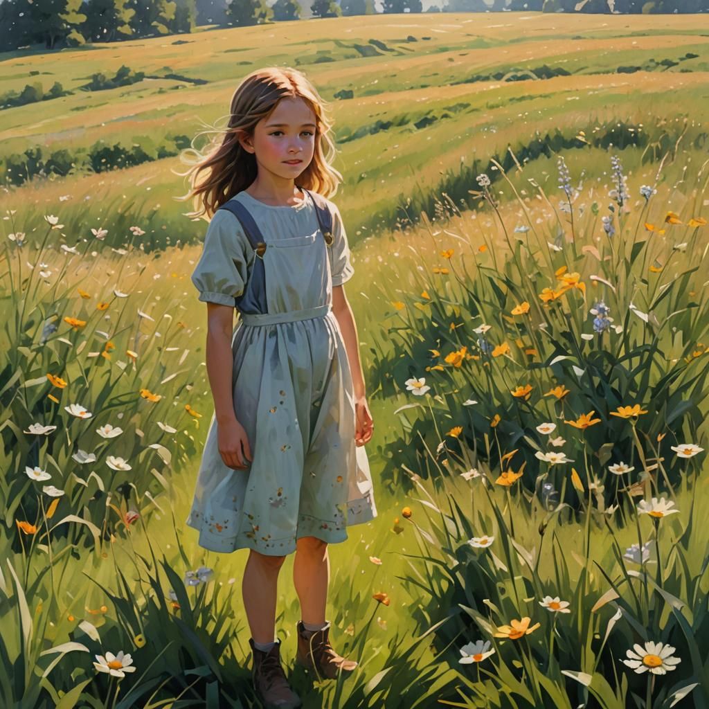 Girl in Sunlit Meadow: A Vision of Joy