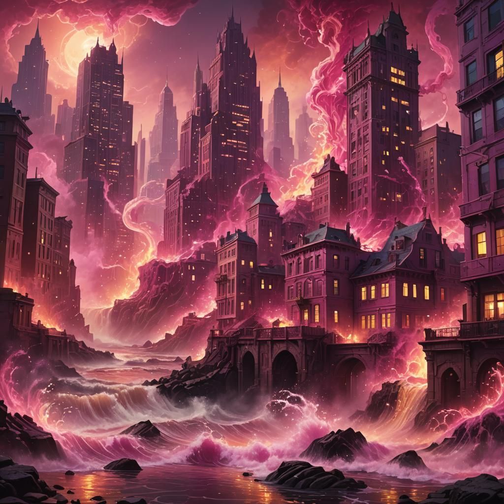 Surreal Pink Cityscape Concept Art