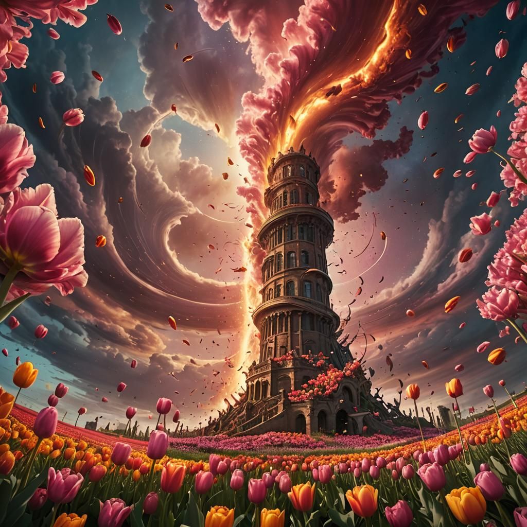 Cyclonic Storm Engulfs Tulip Field: Fantasy Art