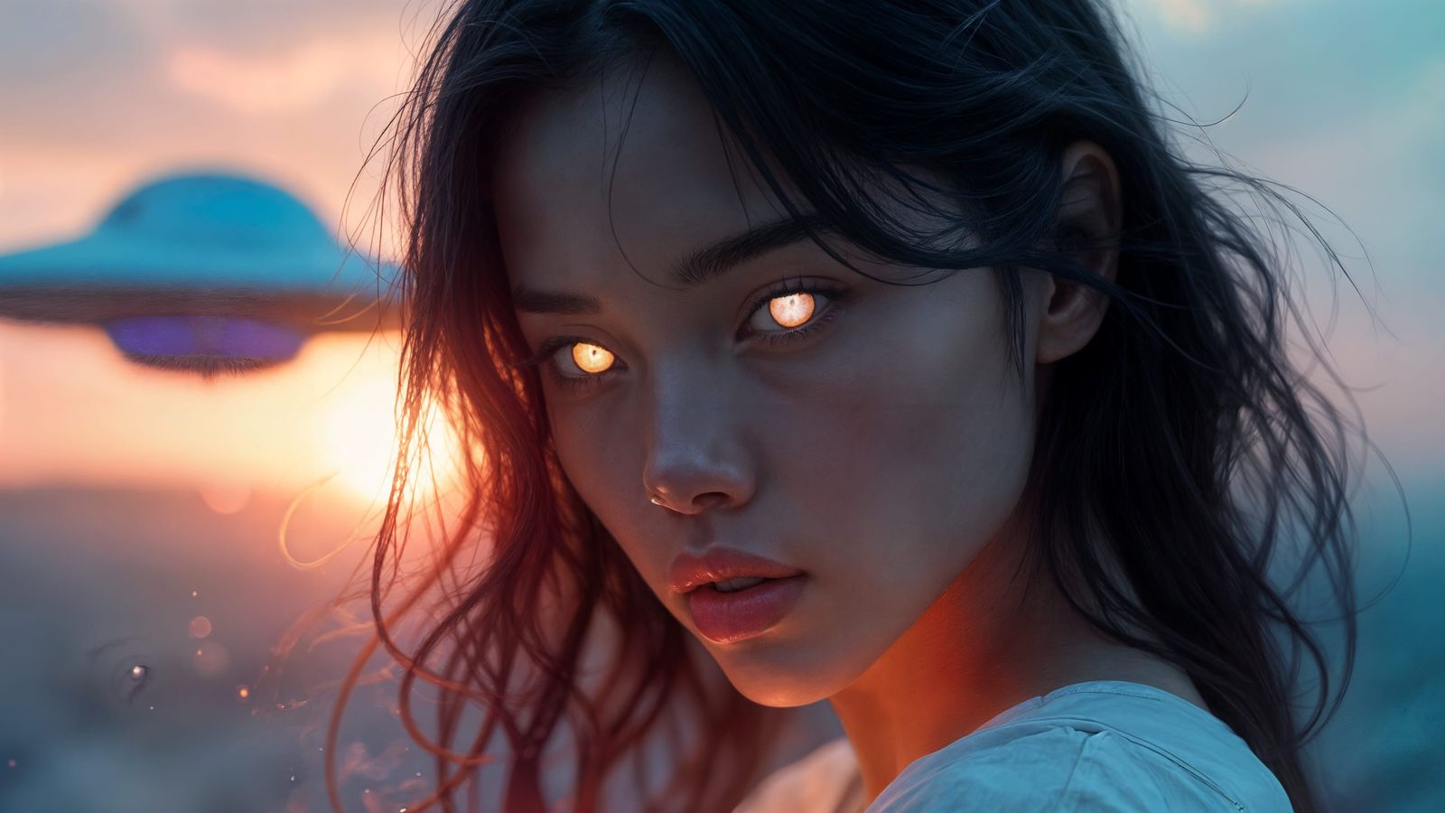 Ethereal Woman Basks in Celestial Glow