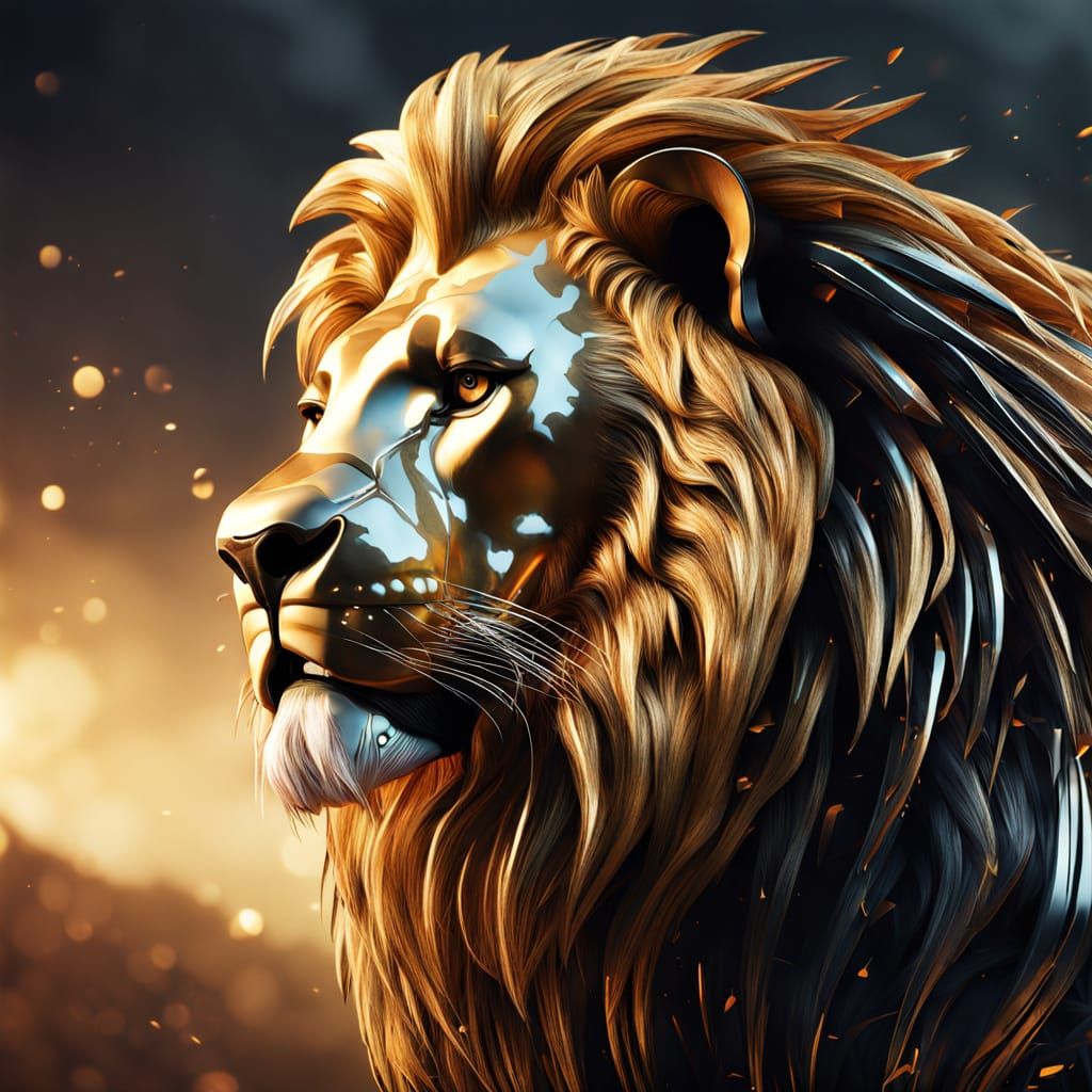 Lion Face Avatar in Chrome and Gold Sci-Fi Mane