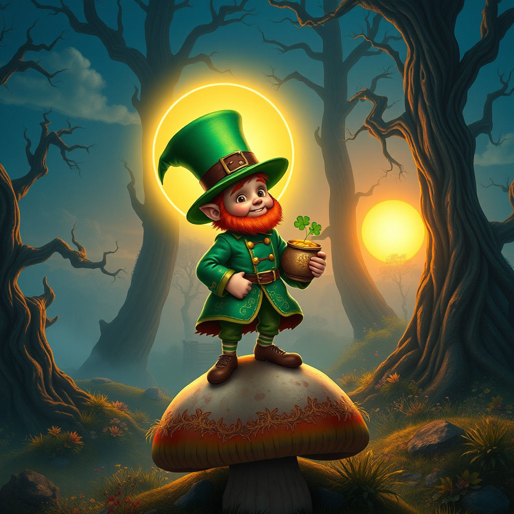 Connor the Leprechaun in Mystical Forest, Fantasy Art