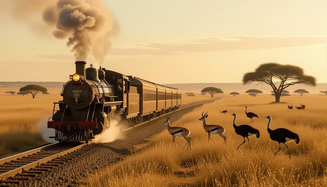 Vintage Steam Train in South African Veldt
