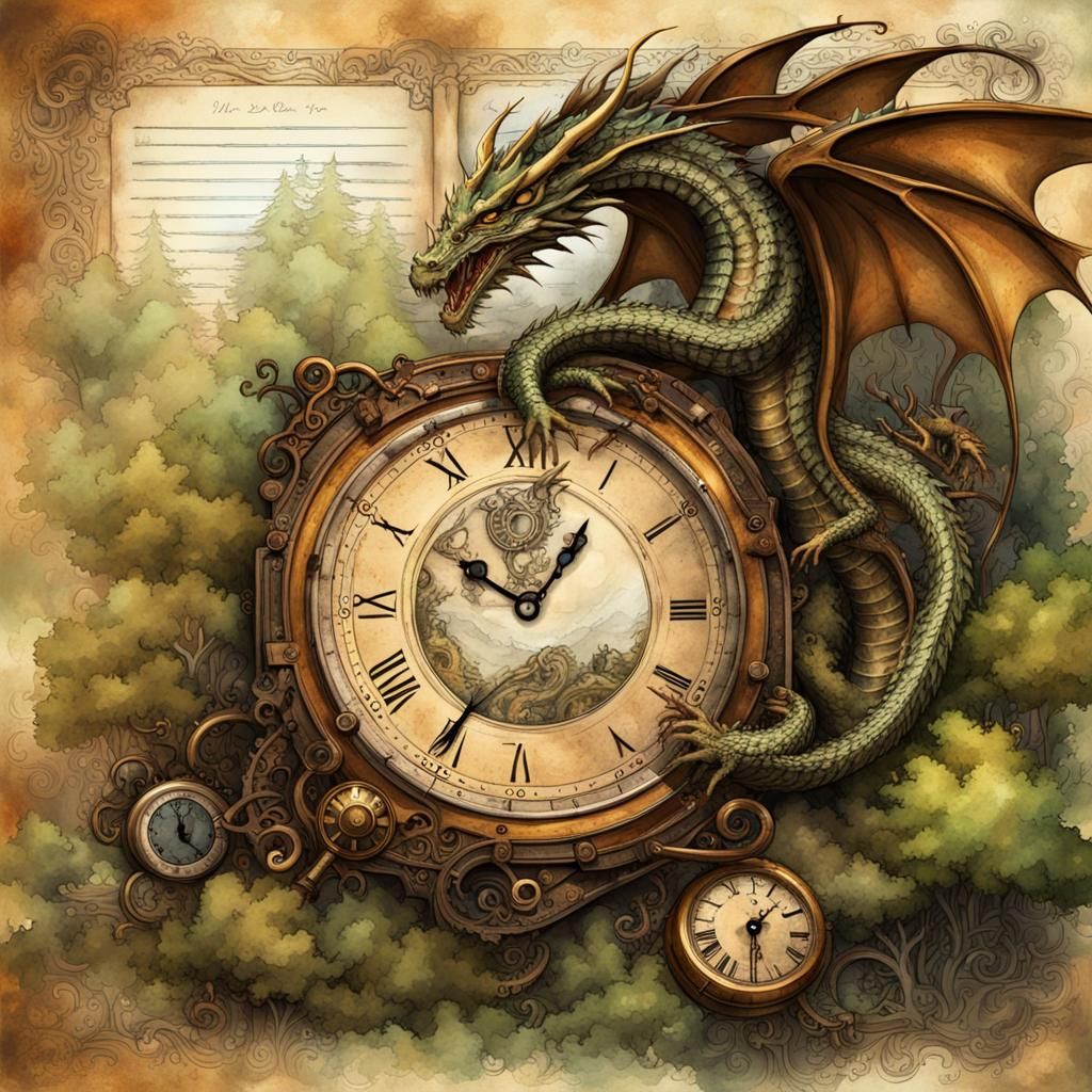 Steampunk Journal Page with Dragon and Clockwork