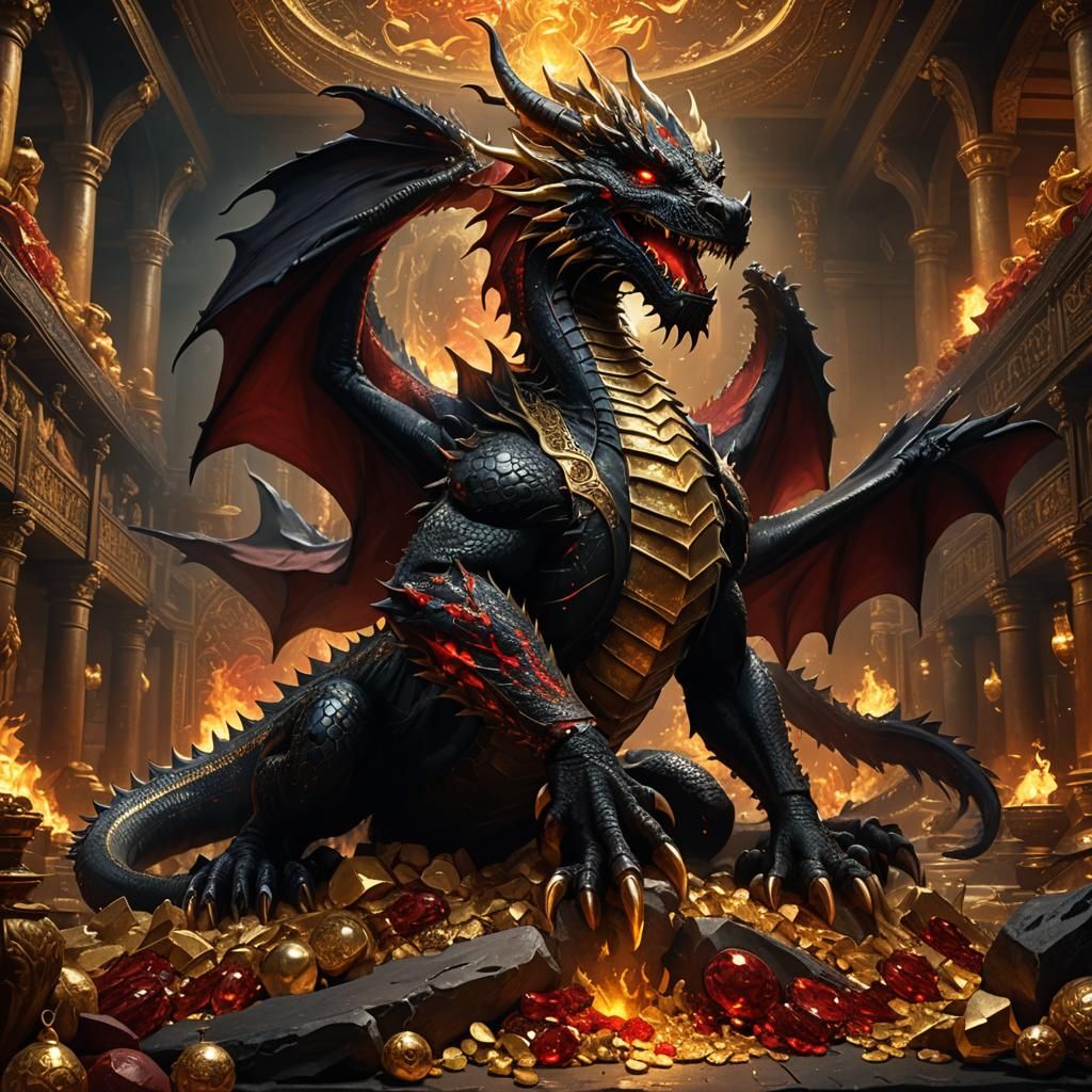 Majestic Dragon Hoarding Treasure in Fantasy Realm
