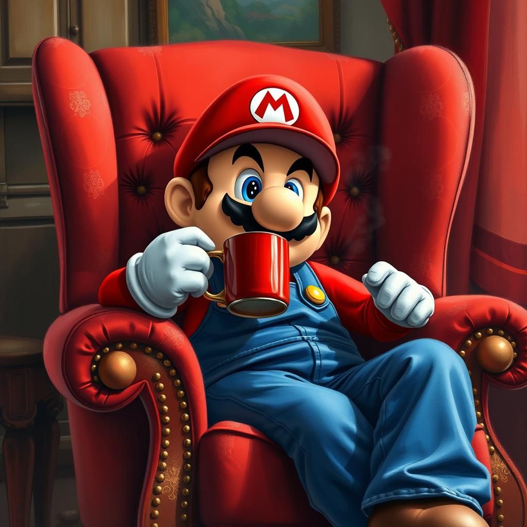 Mario Relaxing in Cozy Impressionistic Setting