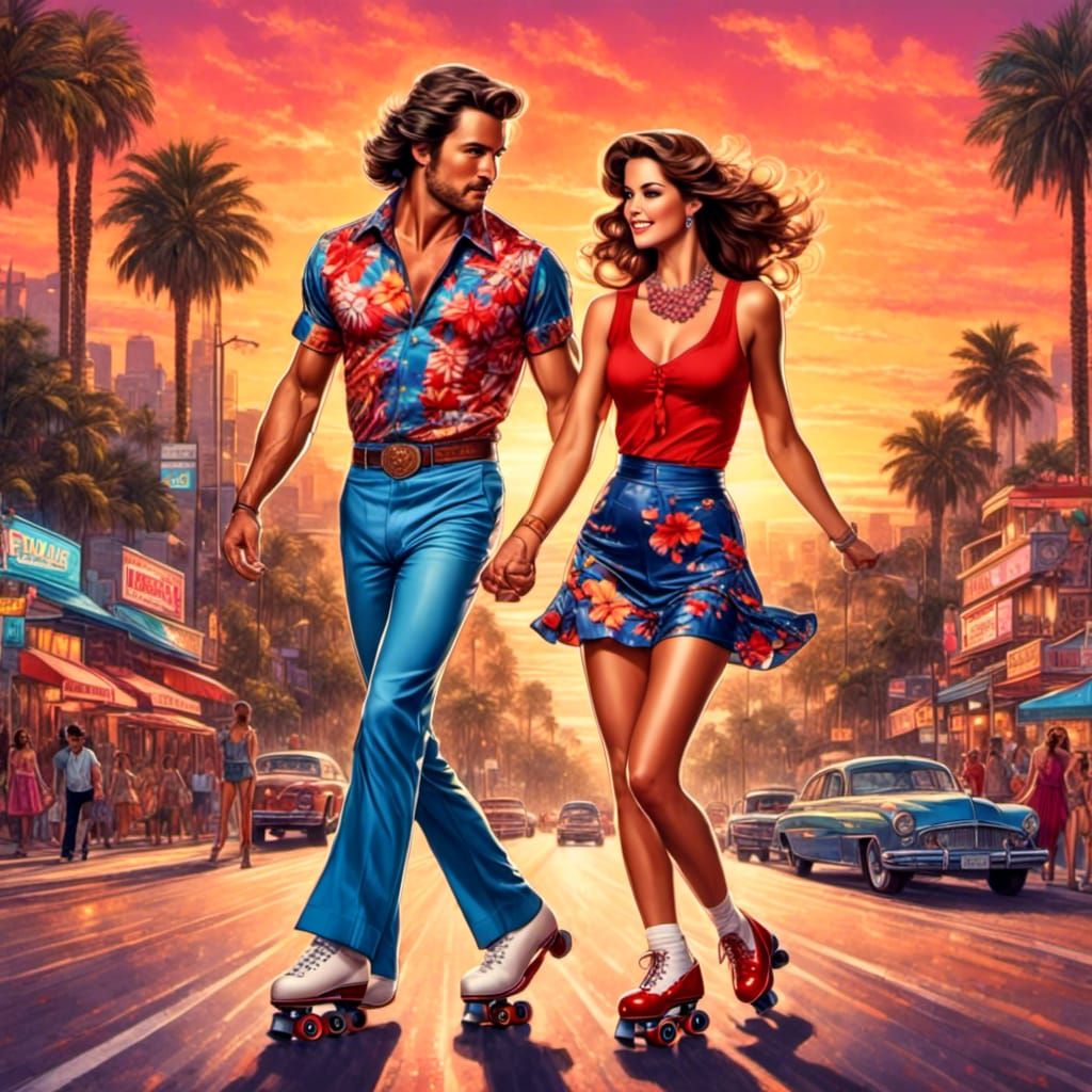 Roller Skating Couple on Sunset Boulevard