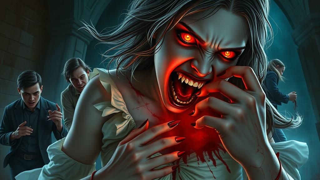 Vampire Girl Biting Neck in Dark Fantasy Style
