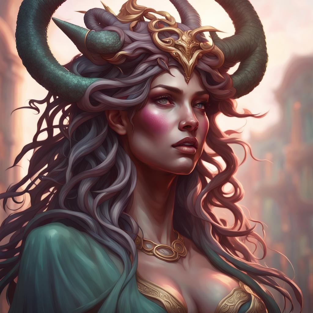 Medusa in Love: Hyperdetailed Art Nouveau Portrait