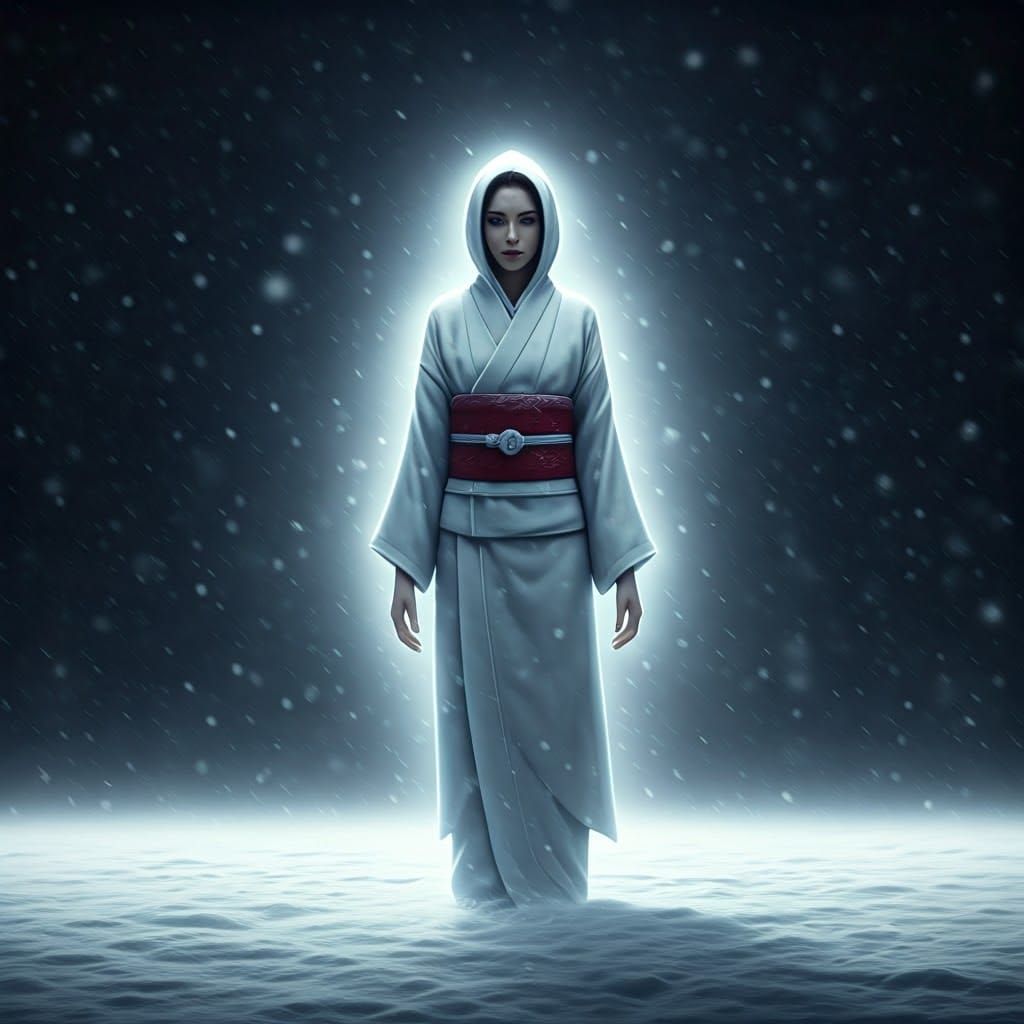 Eerie Ghost Portrait: Yuki Onna in Blizzard