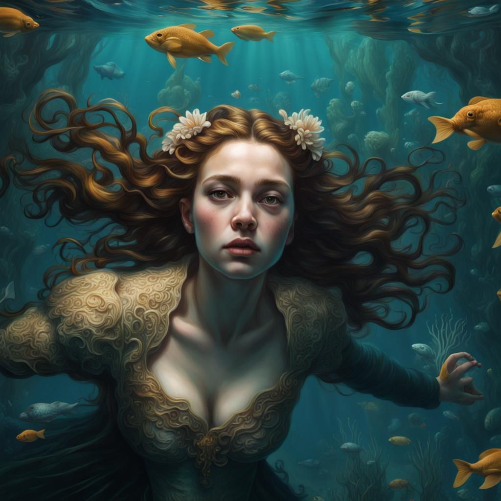 Hyperrealistic Digital Painting of Ophelia Underwater