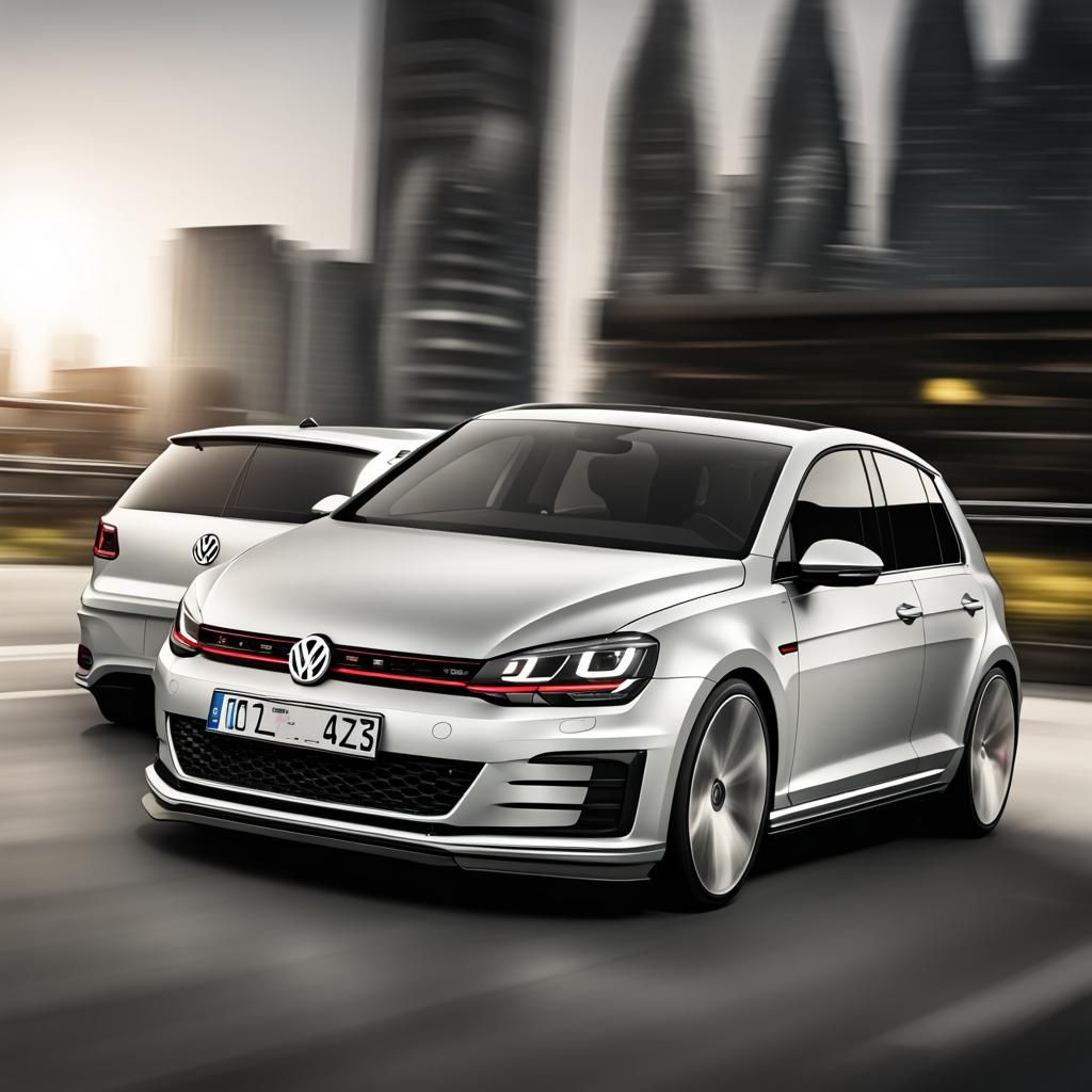 Volkswagen GTI in Motion Line Art Style