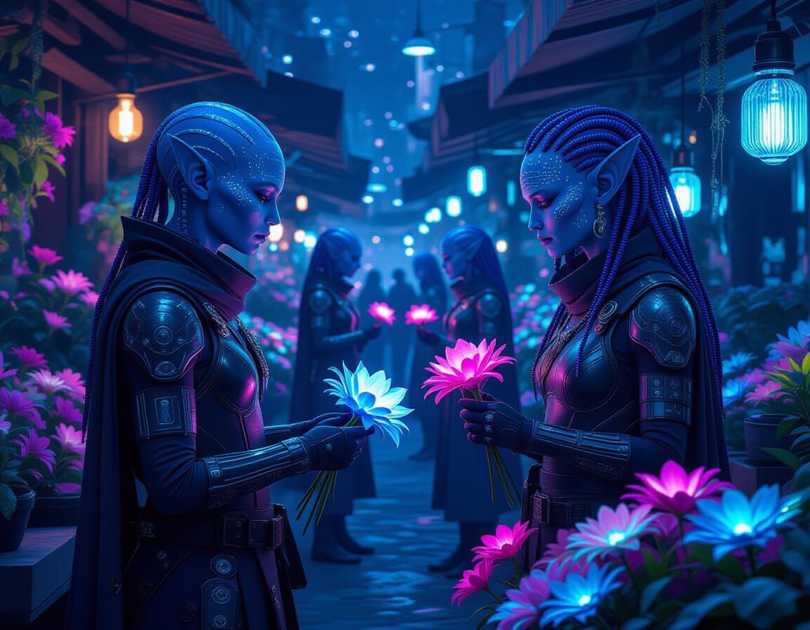Pandora Flower Market: Bioluminescent Flora in a Futuristic ...