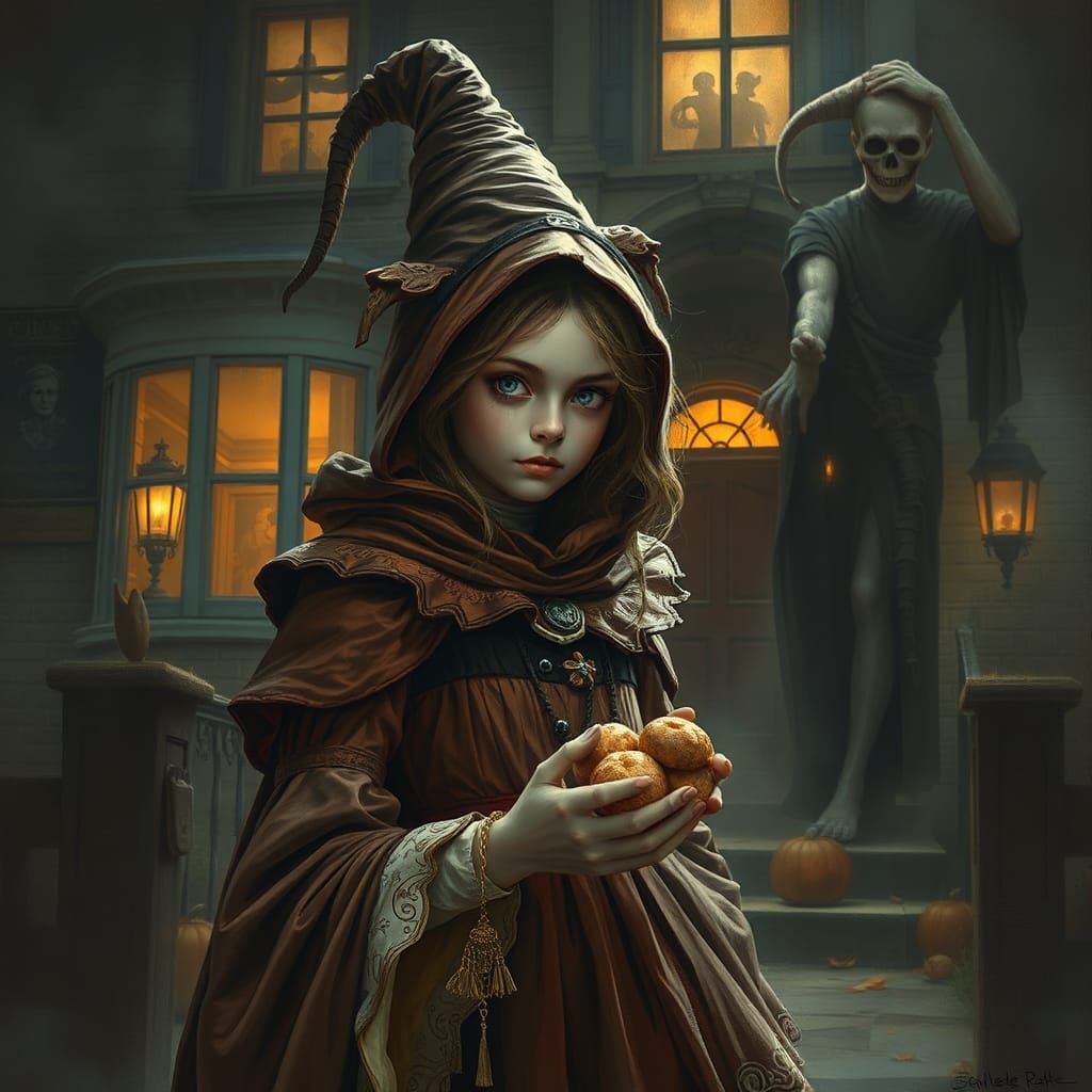 Halloween Girl and Witch in Horror Style