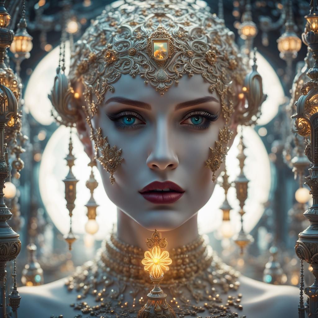 Luminous Cyborg Entity with Porcelain Skin