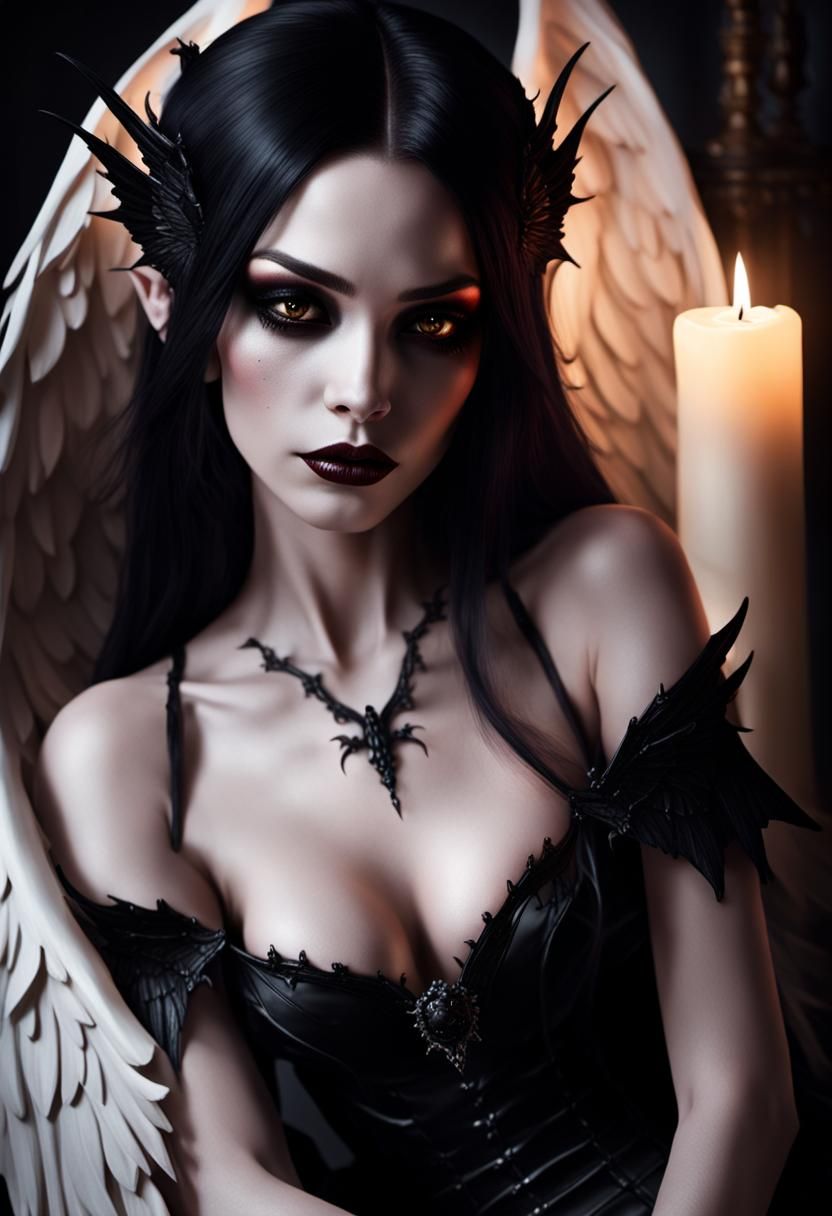 Dark Fantasy Vampire Girl on Candle-Lit Throne