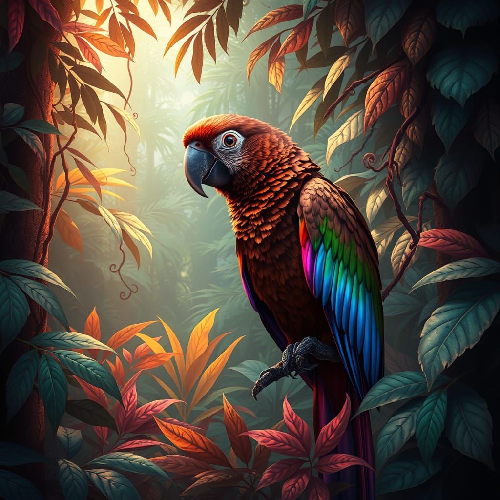 Chocolate Parrot Amidst Whimsical Dark Chocolate Jungle