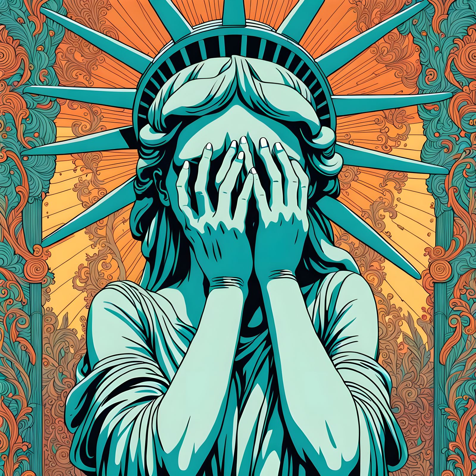 Statue of Liberty in Pain: Vintage Aesthetic Art