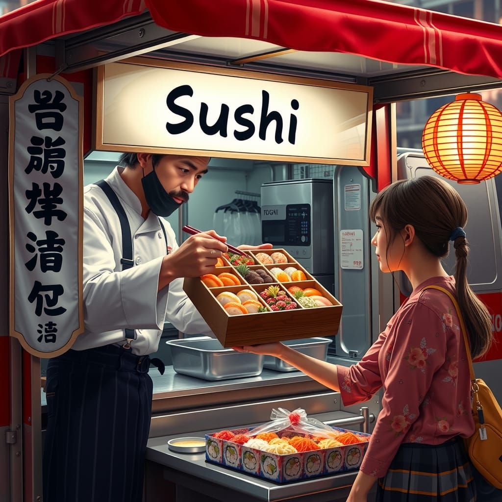 Sushi Street Food Van: Hyperrealistic Digital Art