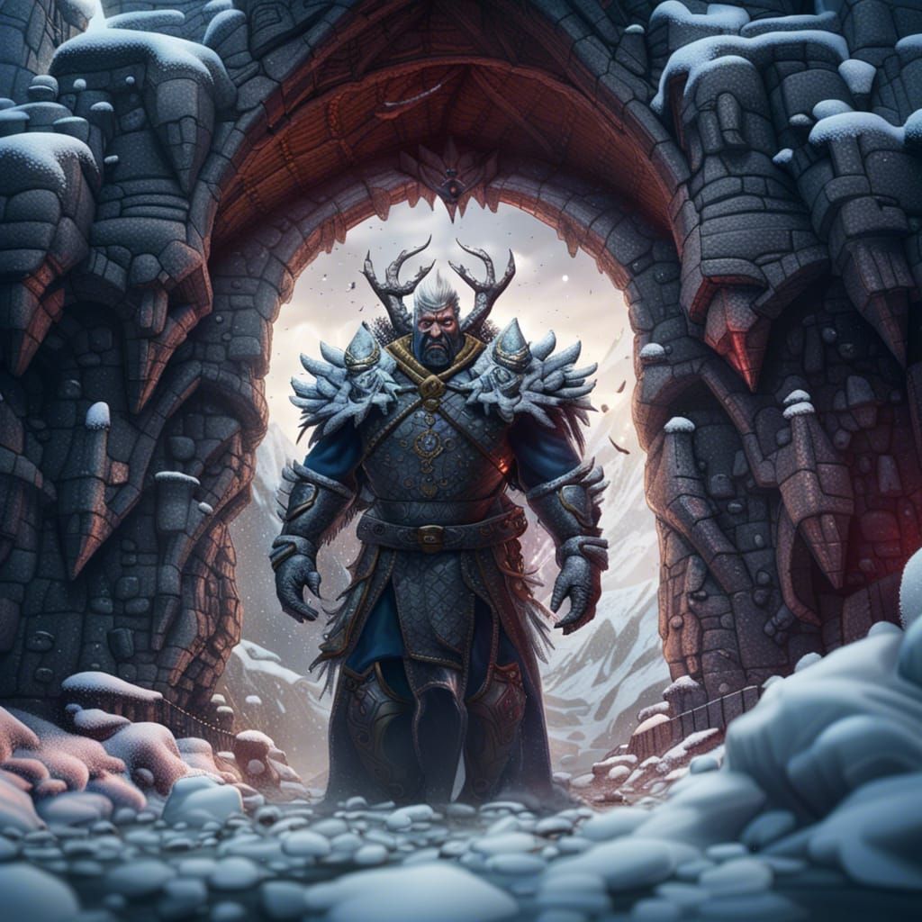 Angry Man in Snow Castle: Detailed Matte Painting