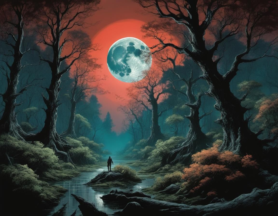 Mystical Forest Moonscape in Splash Art Style