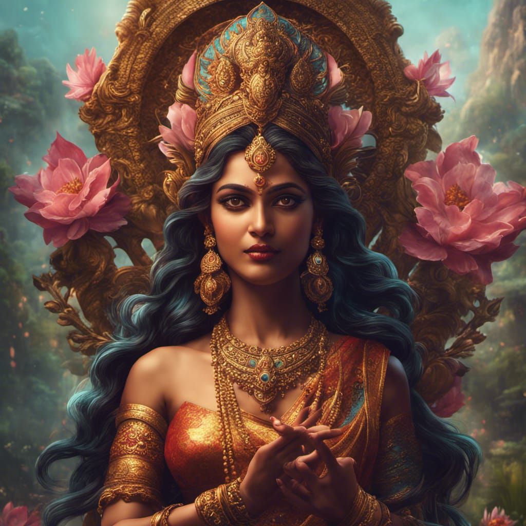 Goddess Lakshmi Detailed Matte Painting