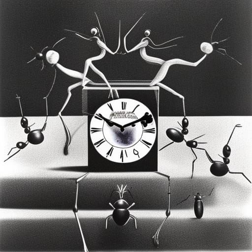 Surreal Melting Clocks and Ants, in a Dali-esque Style