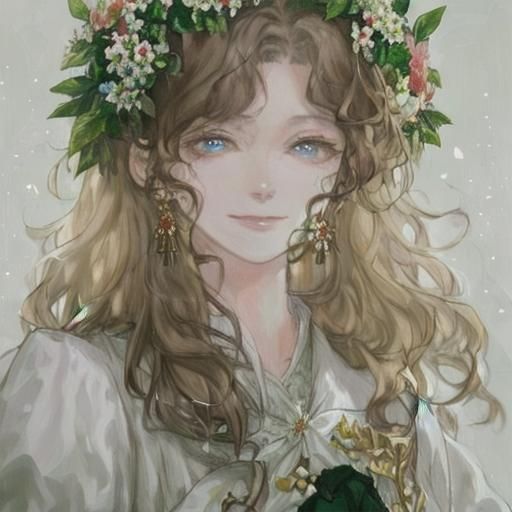 Kawaii Girl in Flower Garden Oil Painting