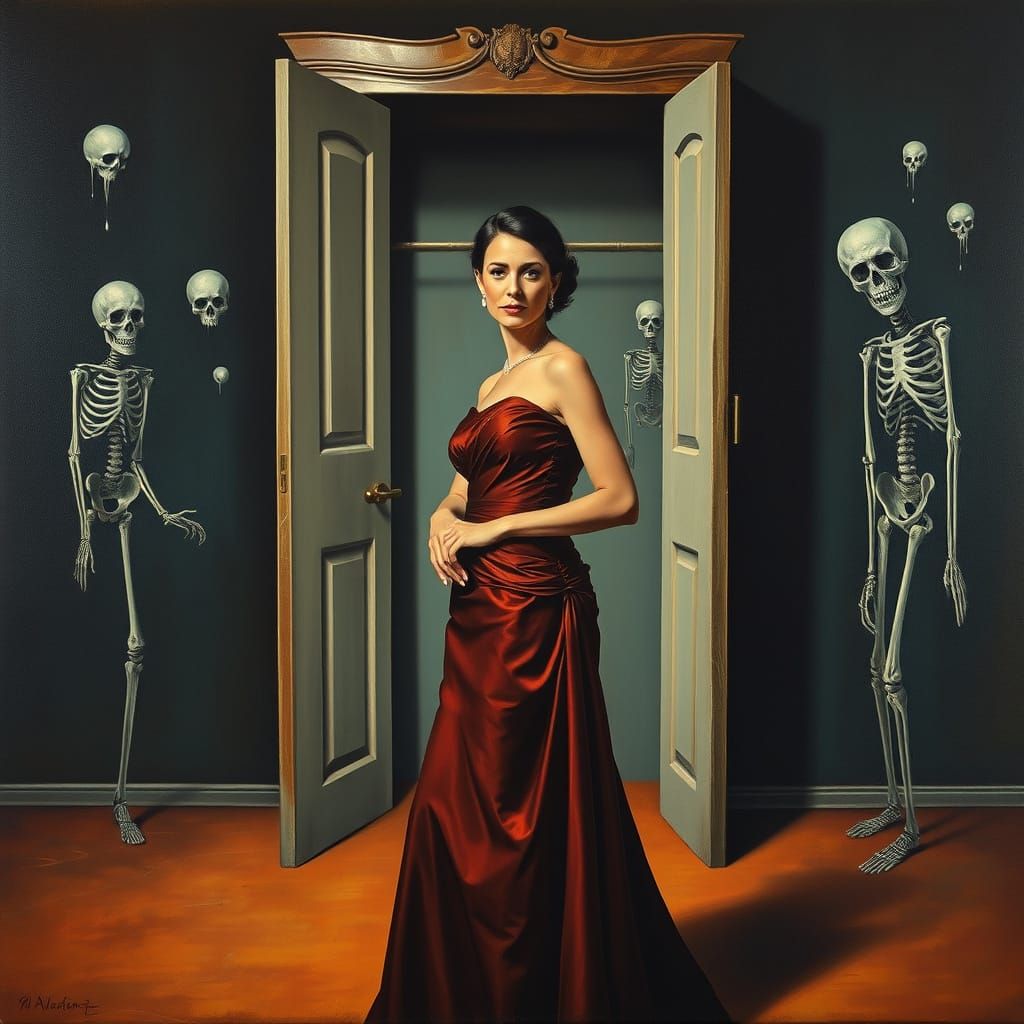 Elegant Woman in a Surreal Closet Scene, in the Style of Sal...