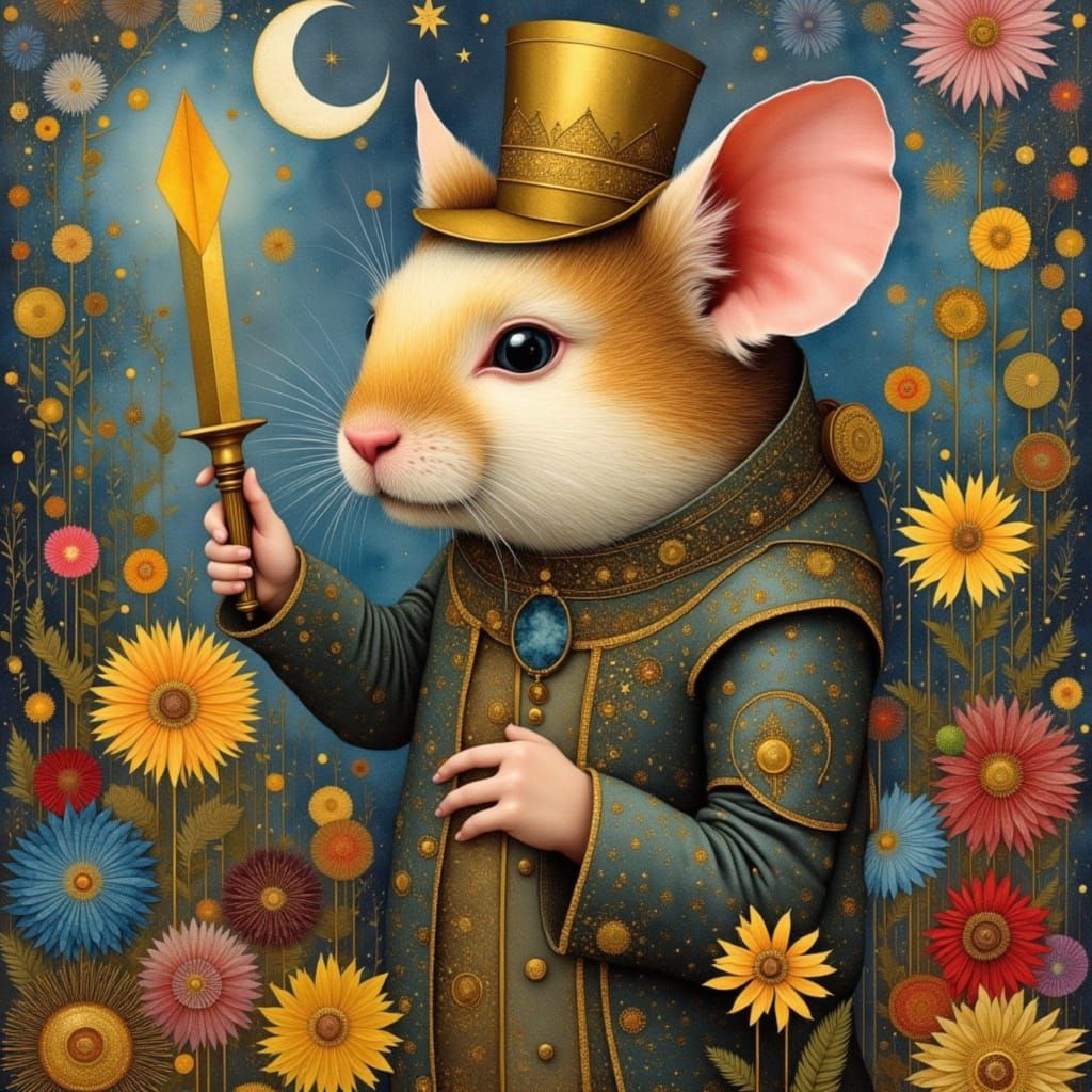 Steampunk Dwarf Hamster Portrait in Mixed Media Collage