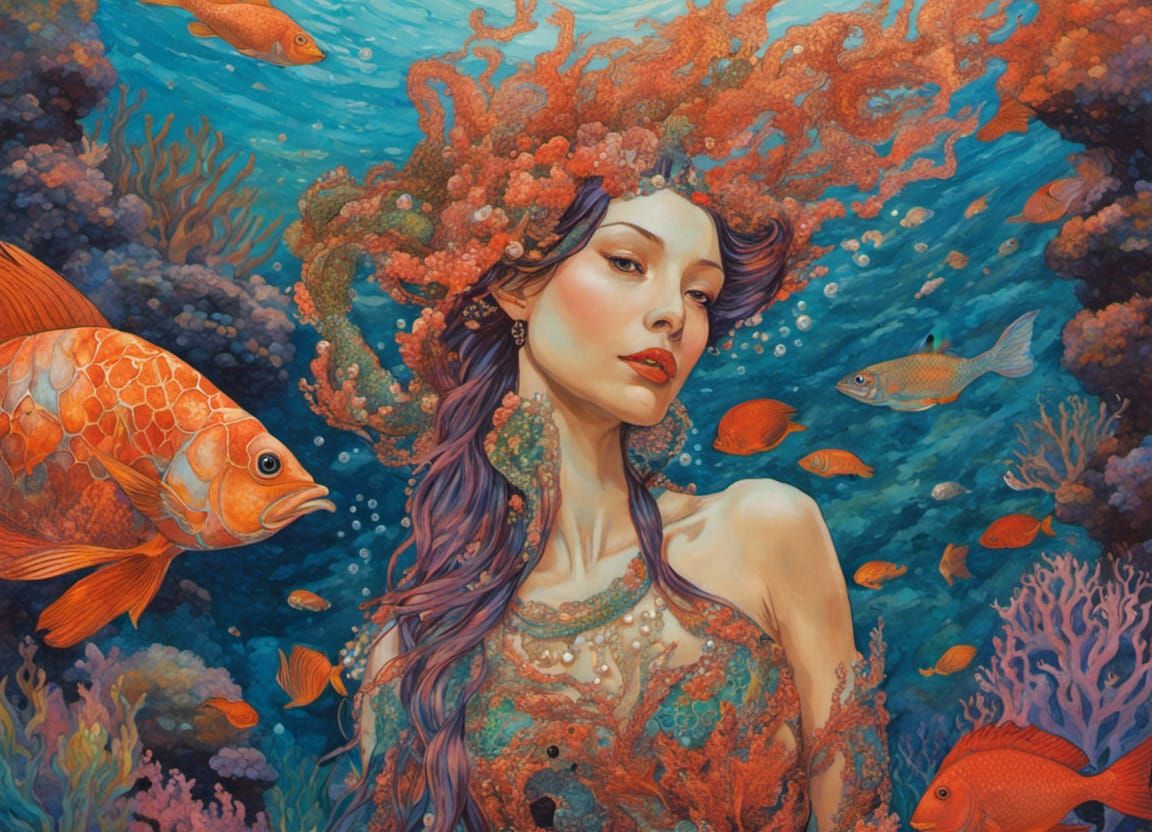 Ethereal Mermaid in a Colorful Coral Reef