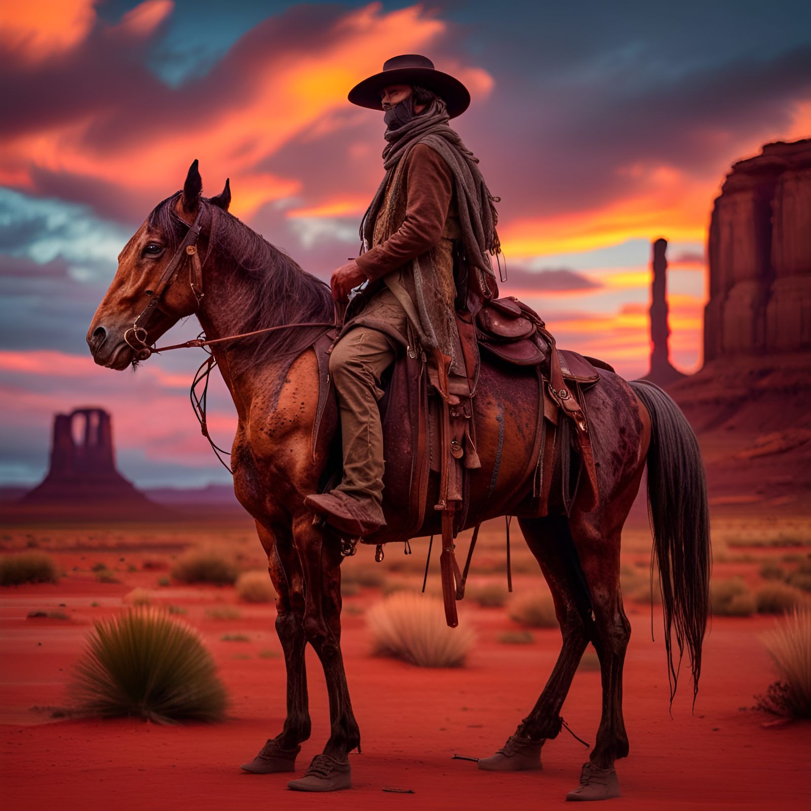Undead Cowboy and Horse in Monument Valley Sunset
