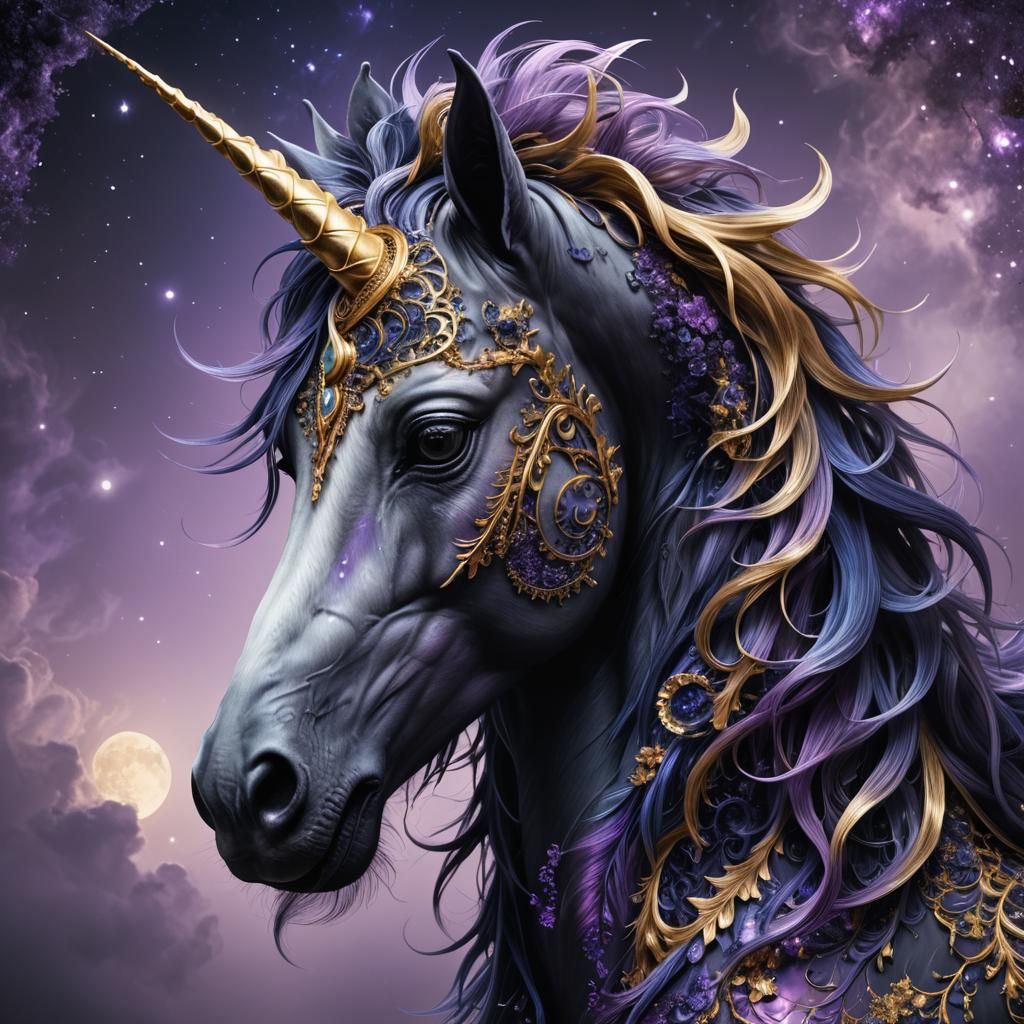 Fractal Unicorn Portrait in Digital Art Style