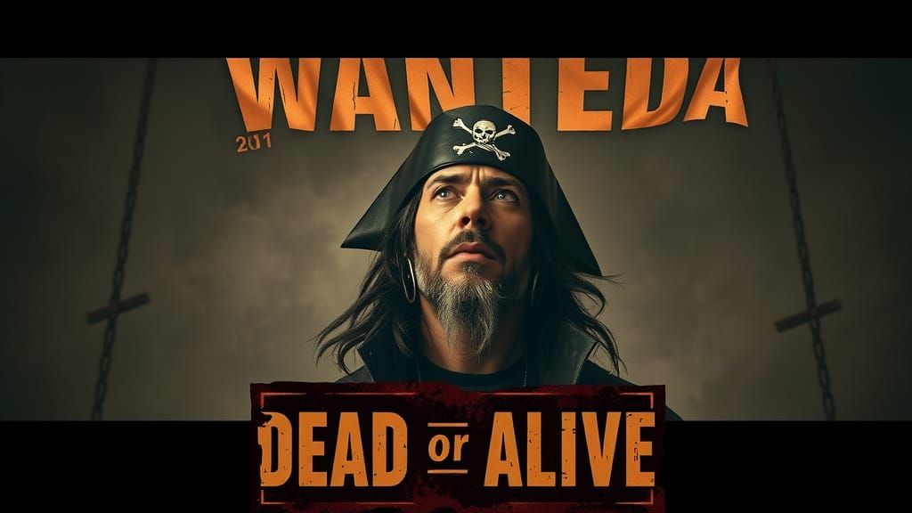 Cyborg Pirate Wanted Poster in Gritty Sci-Fi Style