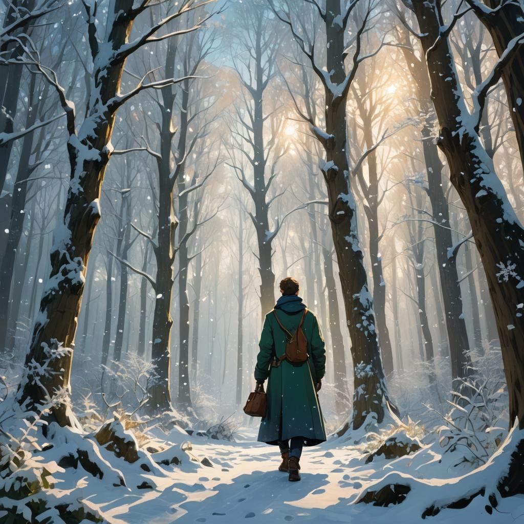 Snowy Forest Scene in Fairy Tale Style