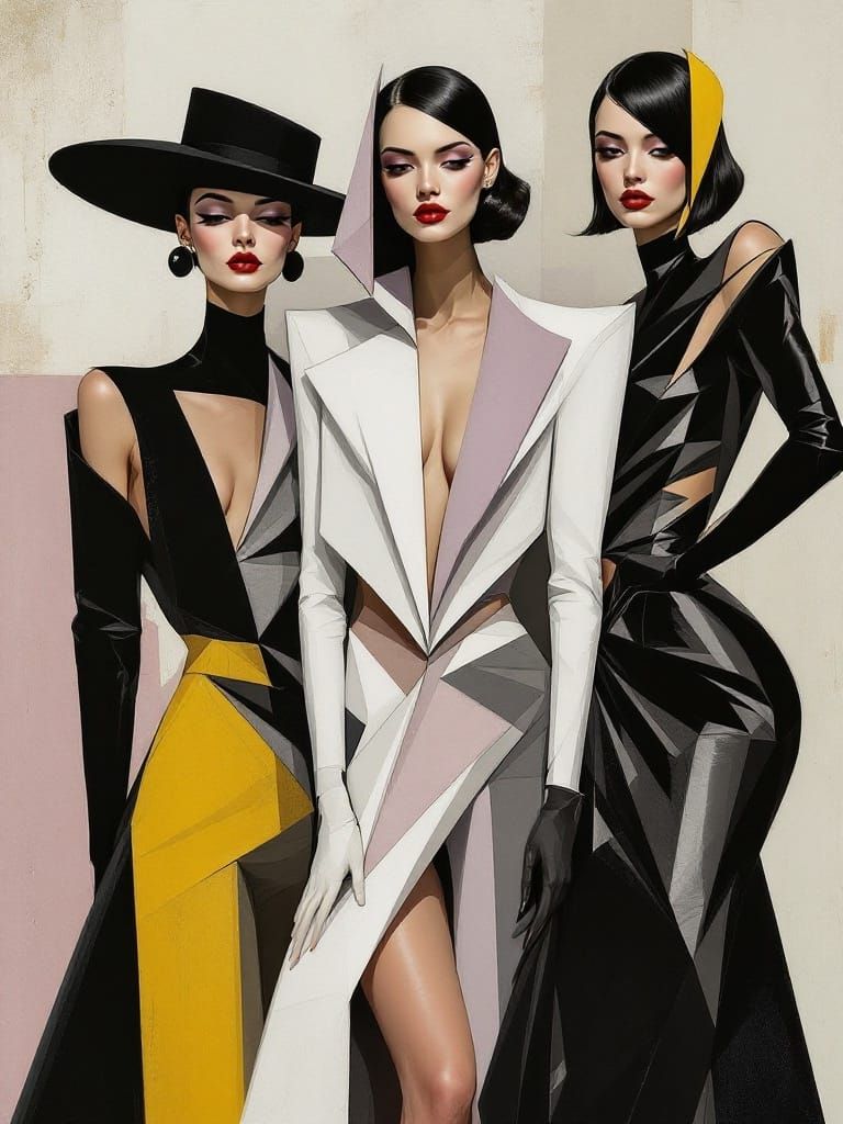 Geometric Avant-Garde Women with Angular Forms and Exaggerat...