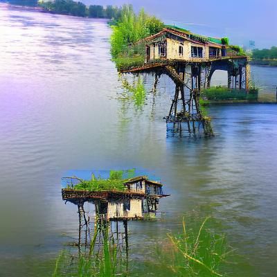 Abandoned Riverside Architecture on Stilts