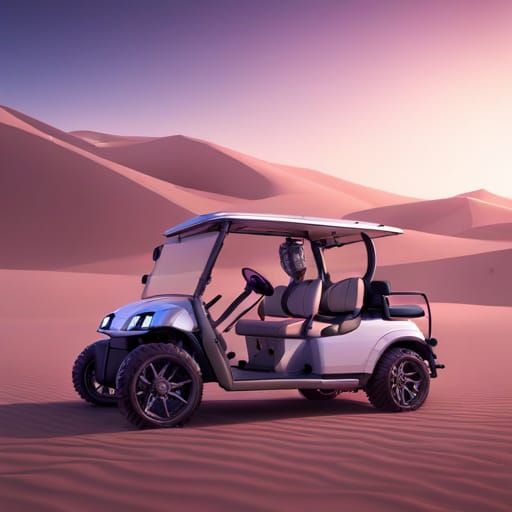 Futuristic Golf Cart in Desert Sandstorm