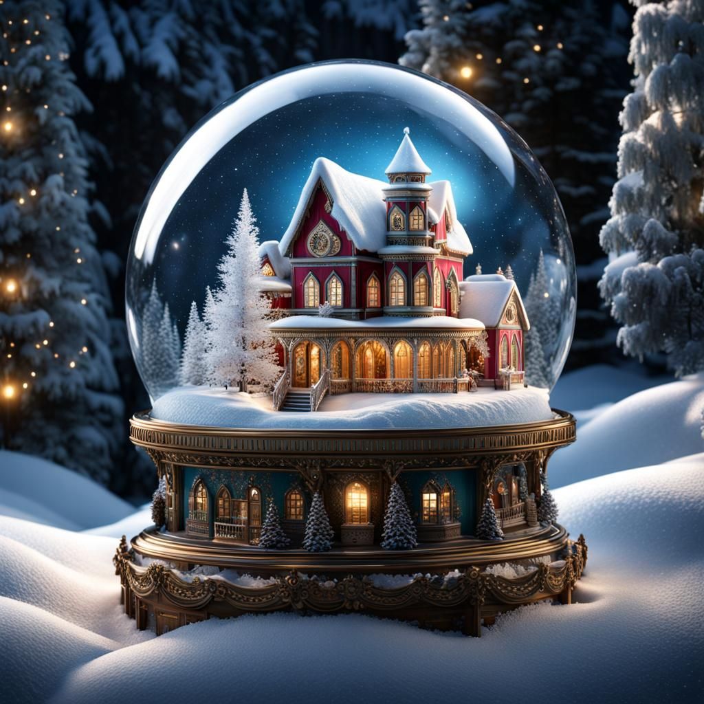 Christmas Village in Snow Globe: Hyperrealistic CGI Render