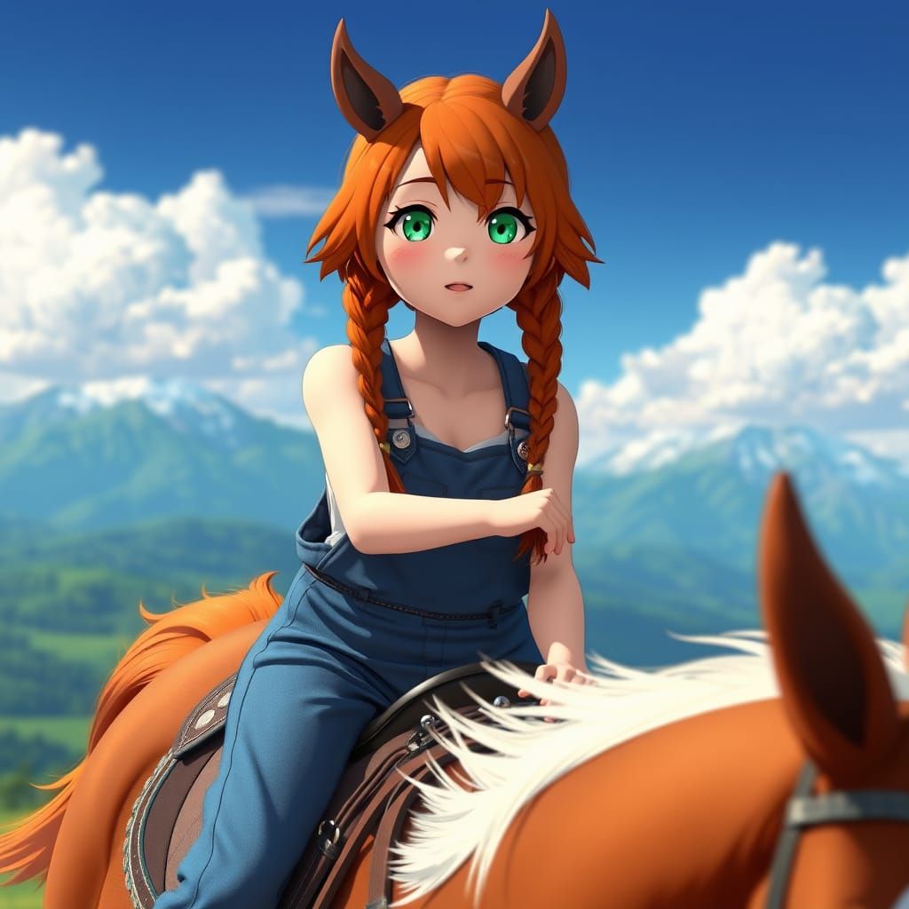Anime Girl on Mustang: 3D Rendered Fantasy Art