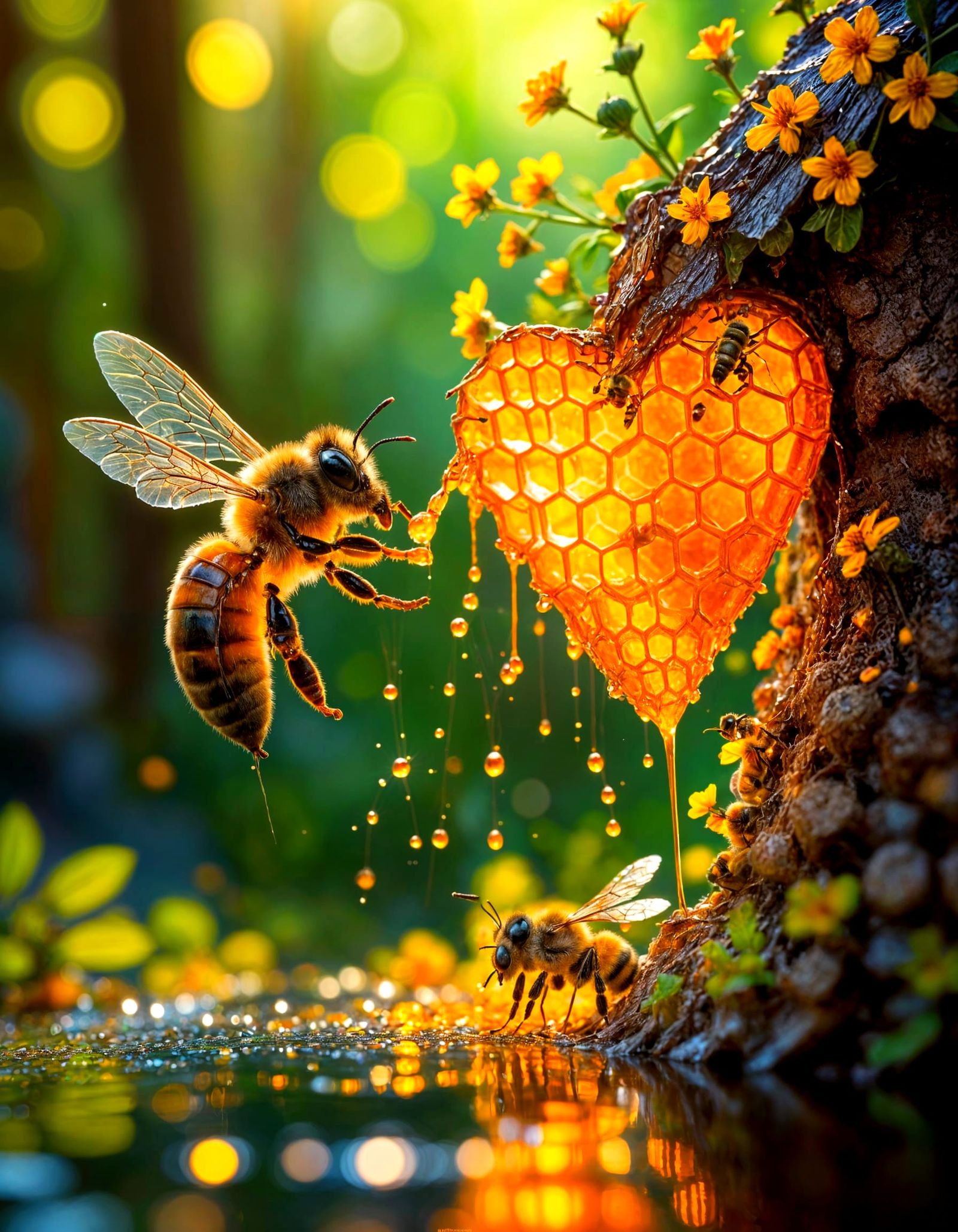 Mother Bee Saves Baby in Vibrant Macro Photography