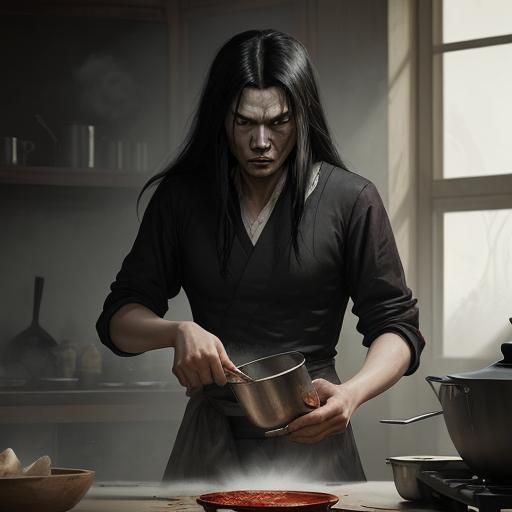 Sinister Young Man Cooks Poison